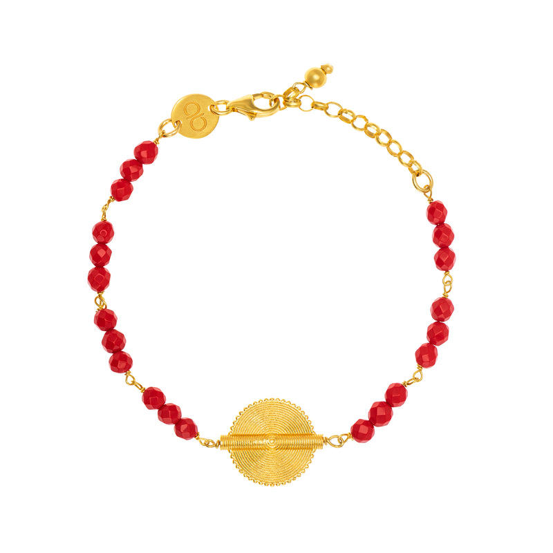 Red Coral Akan Goldweight Chain Bracelet - AFLE BIJOUX 