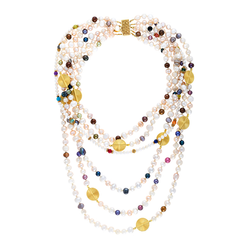 Akan Sweet Water Pearls Gemstones Necklaces - 5 lines