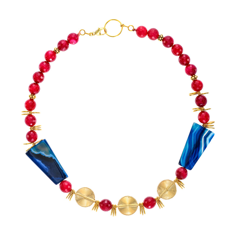 Akan Pink and Blue Agates Necklace