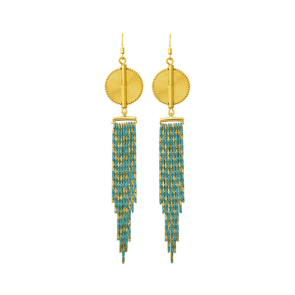 Aflé Bijoux Akan Cascading Chain Earrings - Gold Turquoise - AFLE BIJOUX 