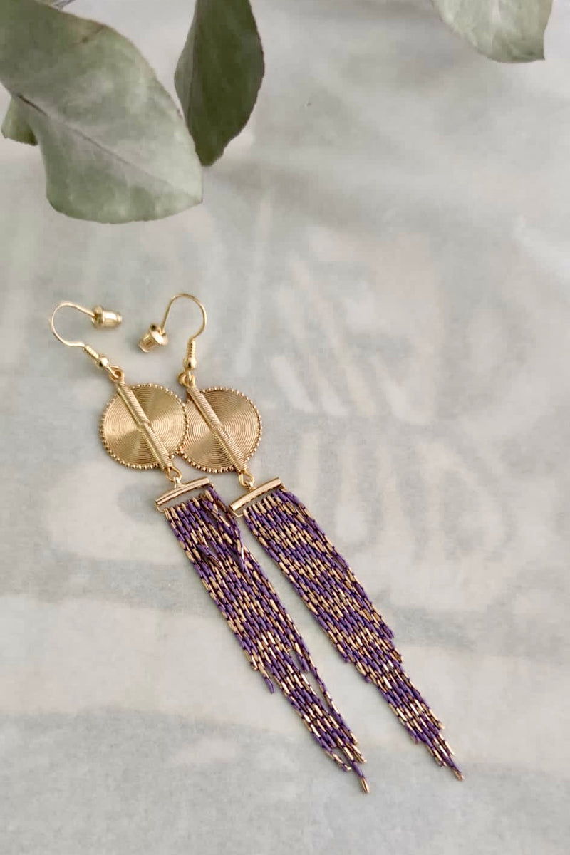 Aflé Bijoux Akan Cascading Chain Earrings - Gold Purple